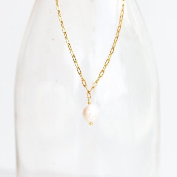 Necklace Pearl Waterproof Pearl paperclip chain gold layering necklace Dainty - Picture 5 of 12